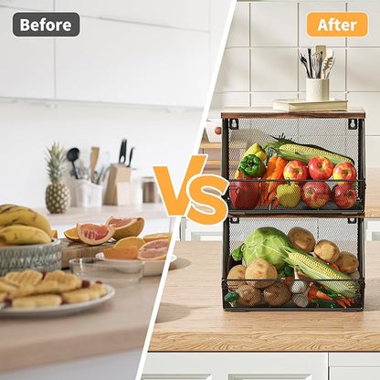 Stackable Fruit Basket for Kitchen Countertop Space Saving, Wall Mounted Mesh - Image 3