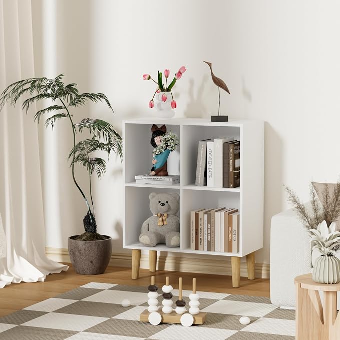 4 Cube Bookcase, Wooden Book Shelf Cube Storage Organizer - Image 2