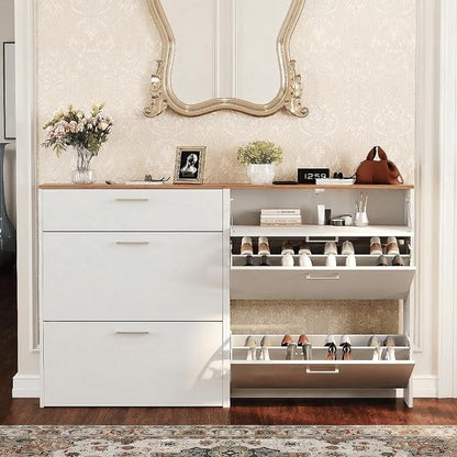 VINGLI Set of 2 Shoe Cabinet for Entryway, Modern White Shoes Rack by VINGLI
