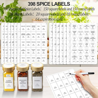 AISIPRIN Glass Spice Jars with 398 Labels, Square Spice Bottles With Shaker Lids - Image 3