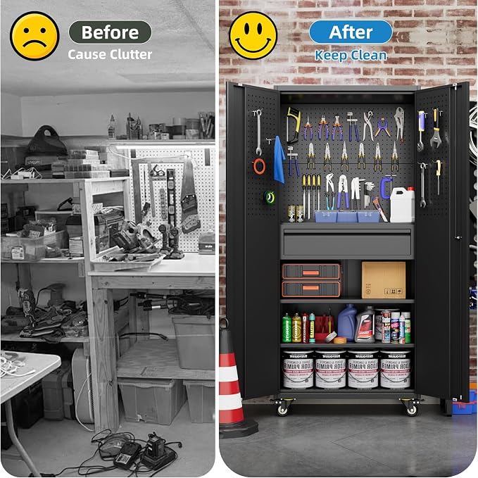Metal Garage Cabinet with Wheels, Office Assembly Required - Image 8