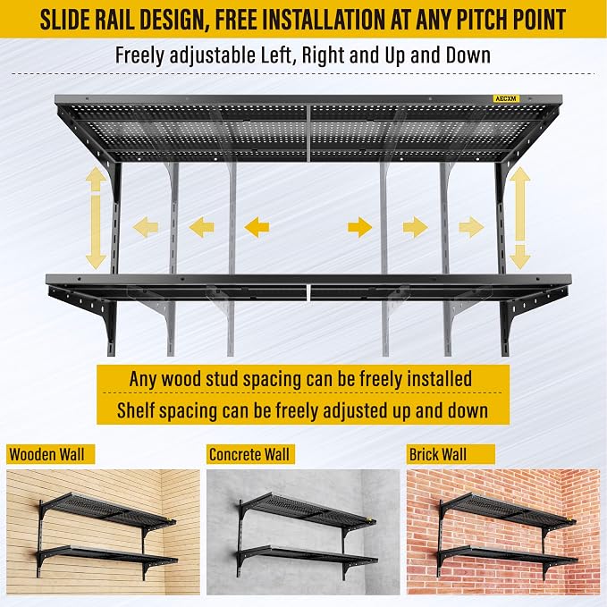 2 Tier 1.3x4ft Garage Shelving Wall Mounted, 15.6x48inch per Shelf Height - Image 7