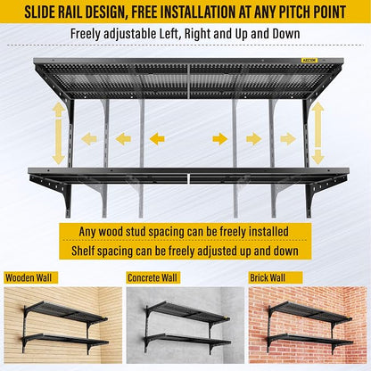 2 Tier 1.3x4ft Garage Shelving Wall Mounted, 15.6x48inch per Shelf Height - Image 7