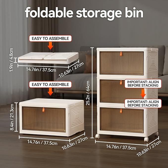 LDQ Storage Bins with Lids, 3 Tier 69QT Stackable Storage Cabinet, Foldable - Image 8