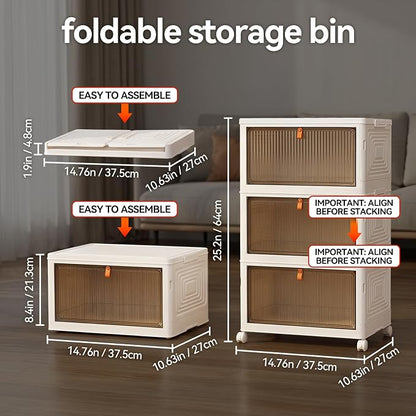 LDQ Storage Bins with Lids, 3 Tier 69QT Stackable Storage Cabinet, Foldable - Image 8