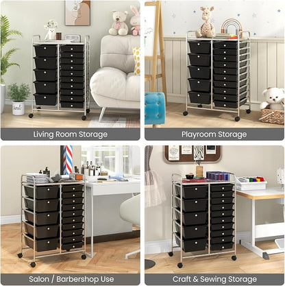 Giantex 15 Drawer Rolling Storage Cart Tools Scrapbook Paper Office School - Image 4