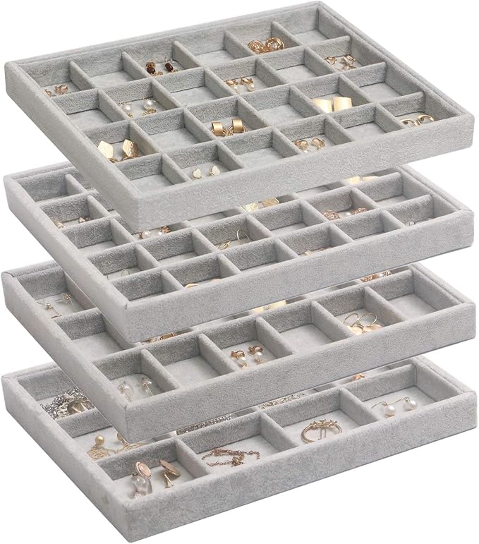 DIOMMELL Set of 4 Stackable Velvet Jewelry Trays Organizer, Jewelry Display by DIOMMELL