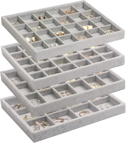 DIOMMELL Set of 4 Stackable Velvet Jewelry Trays Organizer, Jewelry Display by DIOMMELL