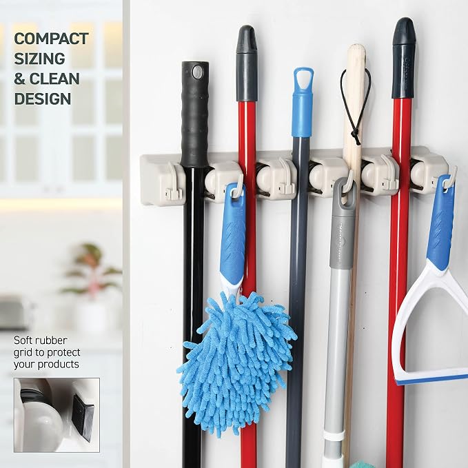 HOME IT Broom and Mop Holder Wall Mount – Heavy Duty Garage Organizer - Image 7
