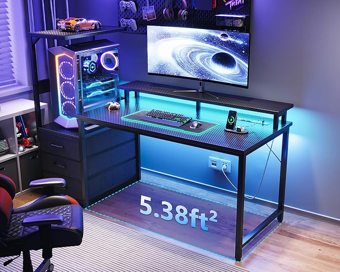AODK 52 Inch Gaming Desk with USB Charging Ports & LED Light- Reversible - Image 2