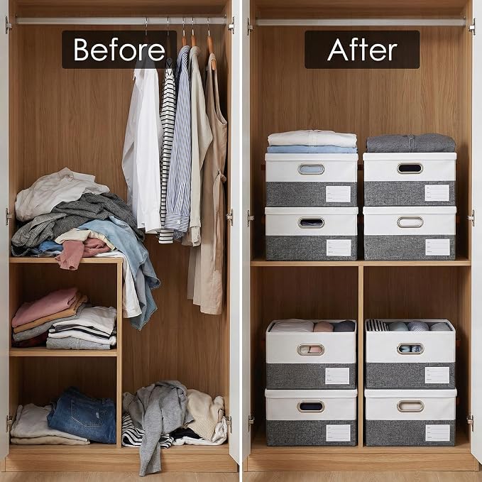 PRANDOM Storage Bins with Lids Linen Fabric Foldable Storage Boxes Organizer - Image 3