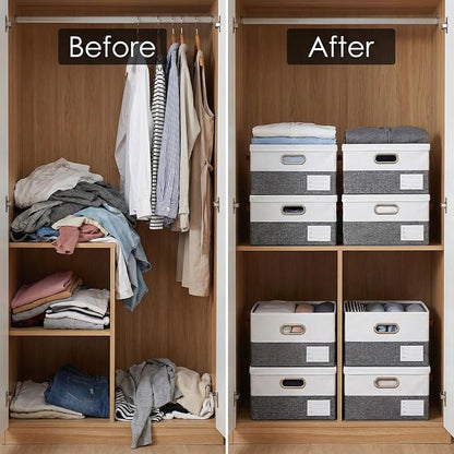PRANDOM Storage Bins with Lids Linen Fabric Foldable Storage Boxes Organizer - Image 3