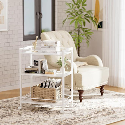 HITNET White Bar Cart, Home Bar Serving Cart, Kitchen Trolley on Wheels - Image 8