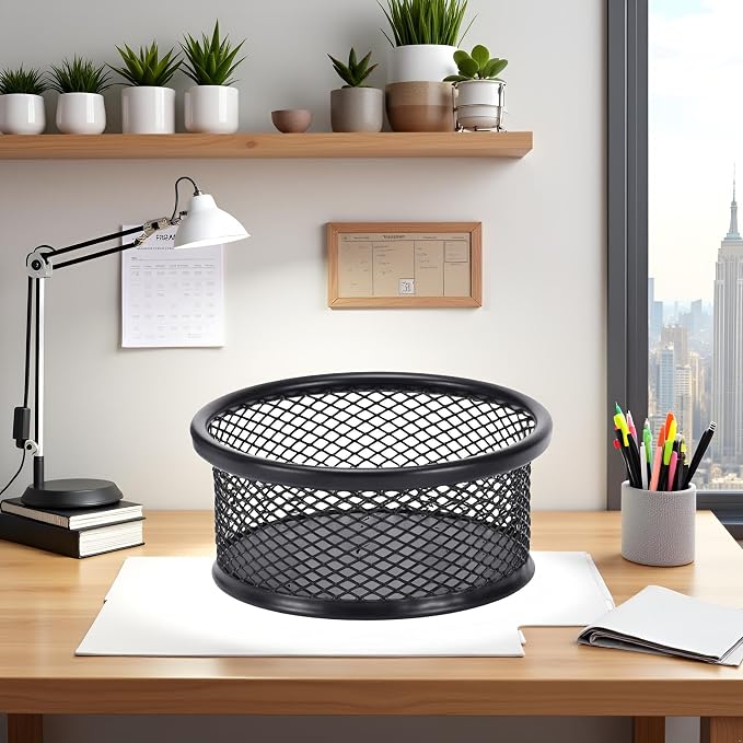 1Pc Black Metal Paper Clip Holder Mesh Paperclip Bowl Binder Clip Dispenser - Image 5