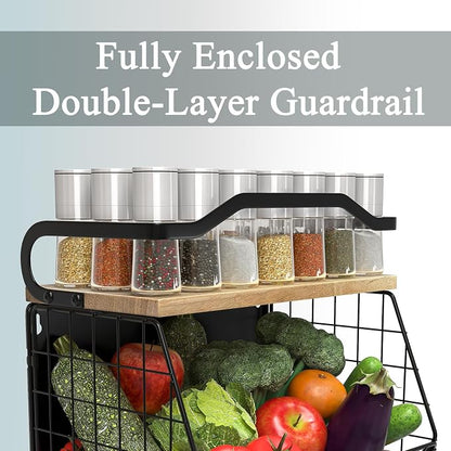 Magnetic Shelf for Fridge with Wood Lid, Fruit Potato and Onion Storage Bins - Image 3