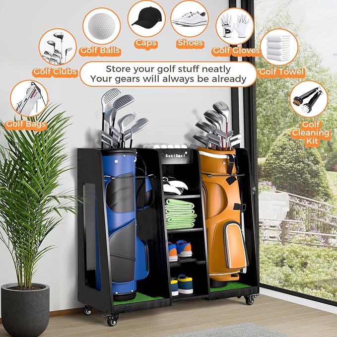 Wooden Golf Storage Organizer for Garage, Premium Golf Bag Holder Rack for - Image 3