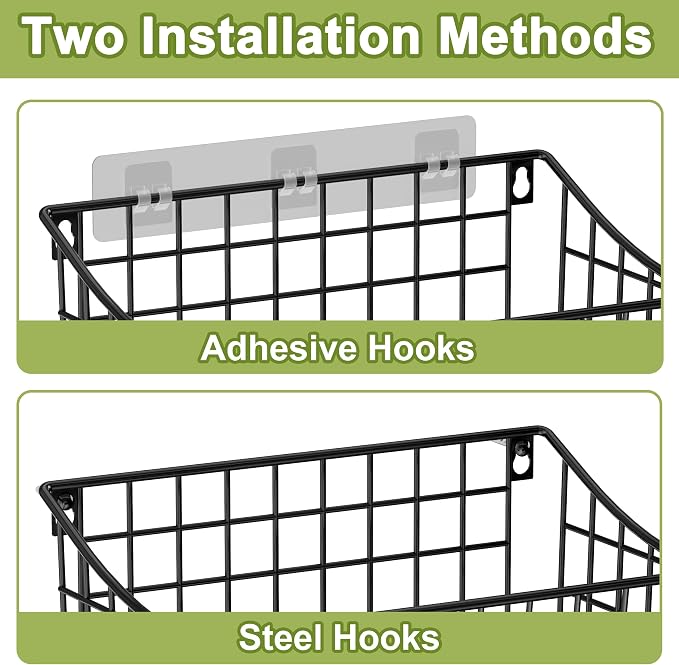 Wall Basket with Label Plate & 5 S-Hooks –4 Pack Hanging Wire Basket - Image 3