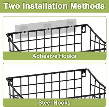Wall Basket with Label Plate & 5 S-Hooks –4 Pack Hanging Wire Basket - Image 3