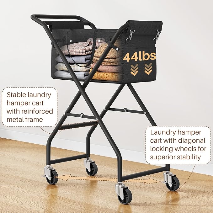 No-Bend Laundry Cart- Rolling Hamper - Image 4