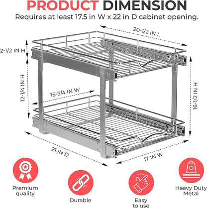 HOLDN’ STORAGE Two Tier Pull Out Cabinet Organizer, Individual Sliding Drawers - Image 2