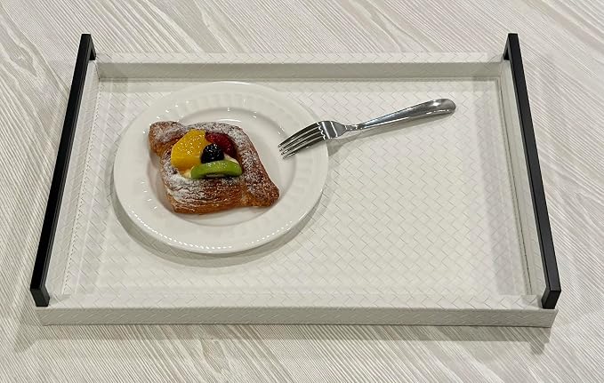 Sagala White Serving Tray Faux Leather Decorative Tray - Image 4
