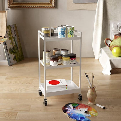3-Tier Metal Utility Rolling Cart, Heavy Duty Multifunction Rectangular Cart - Image 5