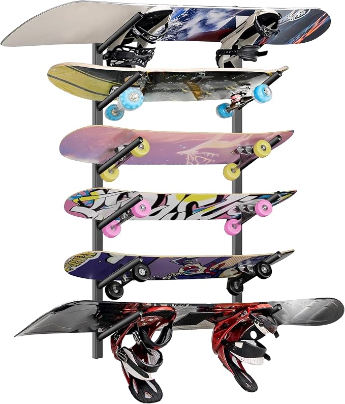Skateboard Rack Wall Mount – Skateboard Wall Hanger, Snowboard Display Wall by Unknown