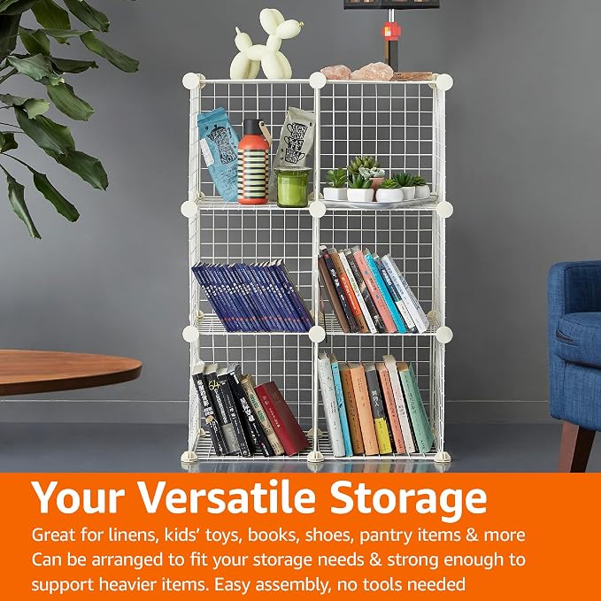 Amazon Basics 6 Cube Wire Grid Stackable Storage Shelves, 12.6 x 26 x 38 inches - Image 6