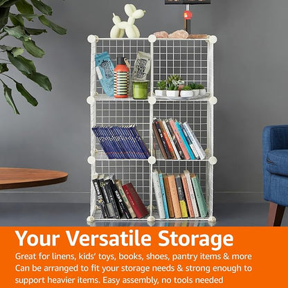 Amazon Basics 6 Cube Wire Grid Stackable Storage Shelves, 12.6 x 26 x 38 inches - Image 6