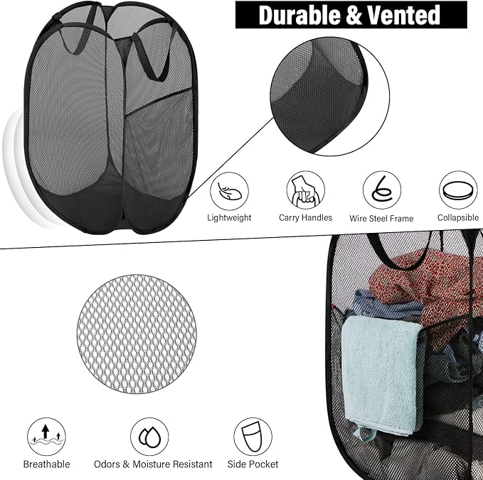 BATTOO Deluxe Strong Mesh Pop up Laundry Hamper Basket - Image 2