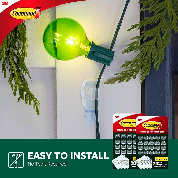 Command Outdoor Light Clips, 40 Clear and 48 Strips, Damage Free Hanging - Image 7