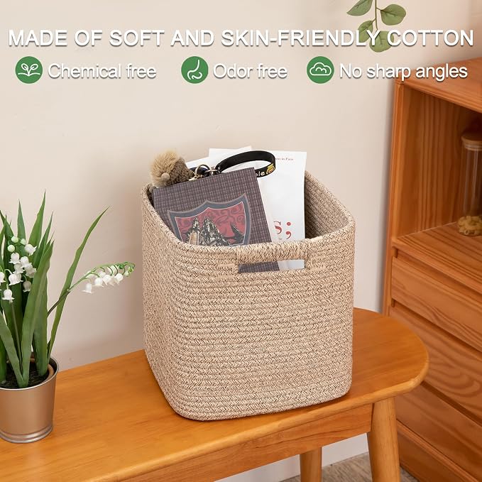 OIAHOMY Storage Cubes 11 Inch Storage Bins-3-Pack, Cotton Rope Woven Baskets - Image 5