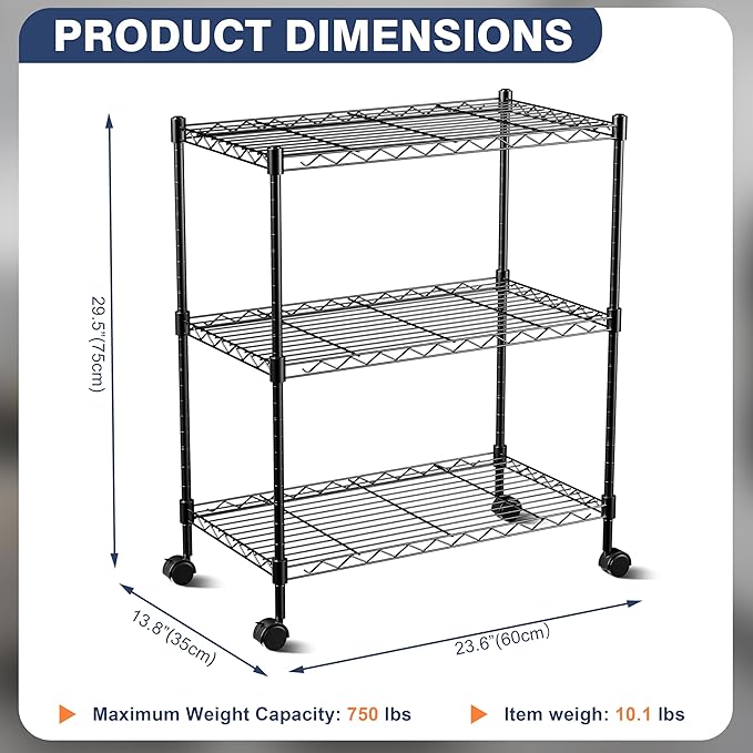 3-Tier Wire Shelf Rack, Wire Metal Shelving - Image 2