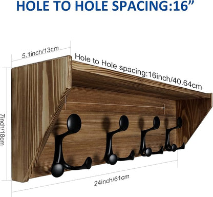 WEBI Wall Shelf with Hooks Underneath, 24” Long Wall Mounted Coat Rack with - Image 7