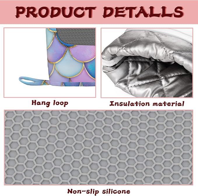 Pink Mermaid Scales Heat-Resistant Silicone Oven Mitts and Pot Holders - Image 3