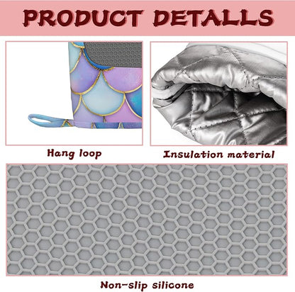Pink Mermaid Scales Heat-Resistant Silicone Oven Mitts and Pot Holders - Image 3