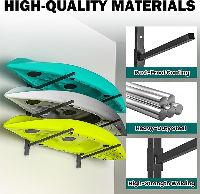 EVERHANGER Wall Mounted Kayak Storage Rack, Adjustable Kayak Holder, Heavy Duty - Image 3