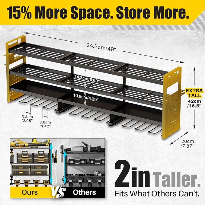 Large 49''W Power Tool Organizer Wall Mount | 620lbs Garage Storage Rack - Image 3