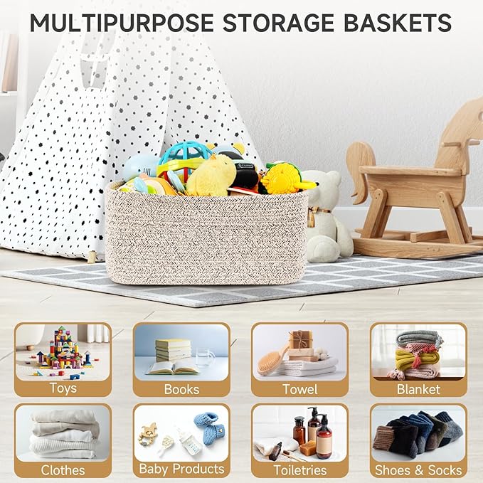 3-Pack Small Storage Baskets for Organizing | Woven Shelf Toy Basket | Rope - Image 7