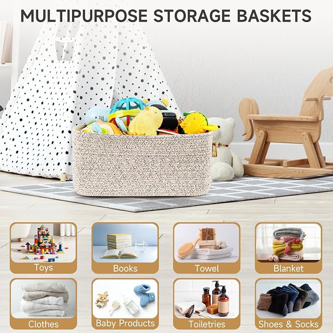 3-Pack Storage Baskets for Organizing | Woven Shelf Toy Basket | Rope Baskets - Image 4