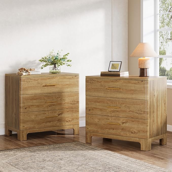 Tribesigns Extra Large Three Drawers Nightstands Set of 2, 31.5" Wooden Rustic by Tribesigns