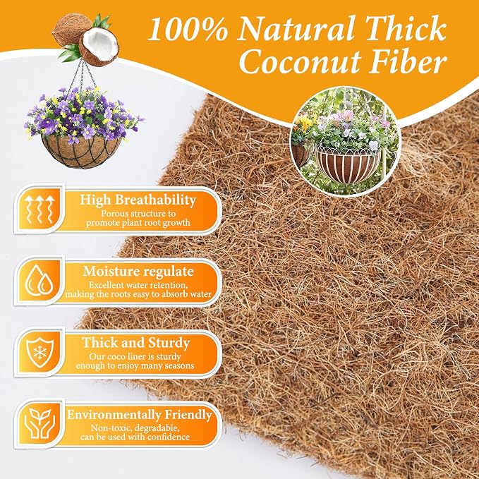 4 Pack 8 Inch Hanging Basket Coco Liners Replacement, 100% Natural Round - Image 3