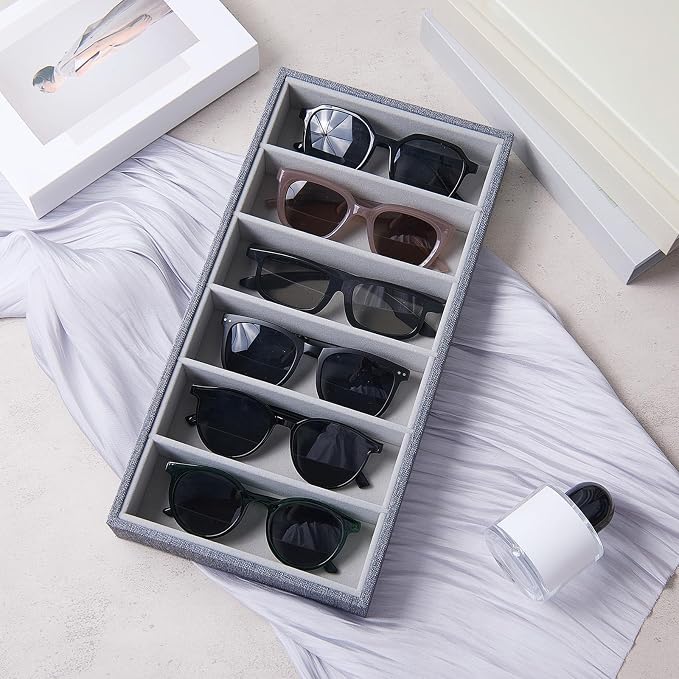 4 Pcs Velvet Sunglasses Organizer Tray 6 Grid Sunglass Organizer Velvet Tray - Image 3
