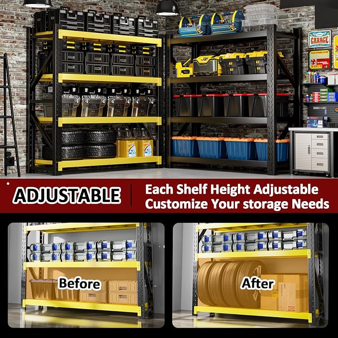 3000LBS Heavy-Duty Garage Shelving, 4-Tier Adjustable Garage Shelving Units - Image 4