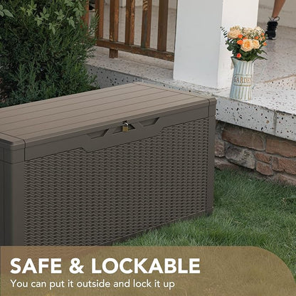 Devoko 100 Gallon Waterproof Large Resin Deck Box Indoor Outdoor Lockable - Image 5