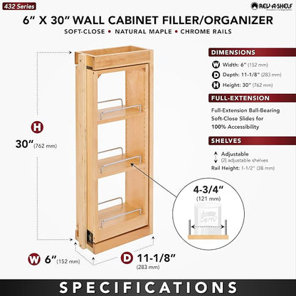Rev-A-Shelf Kitchen Cabinet Pullout Wall Filler Wooden Organizer Slide Out - Image 3