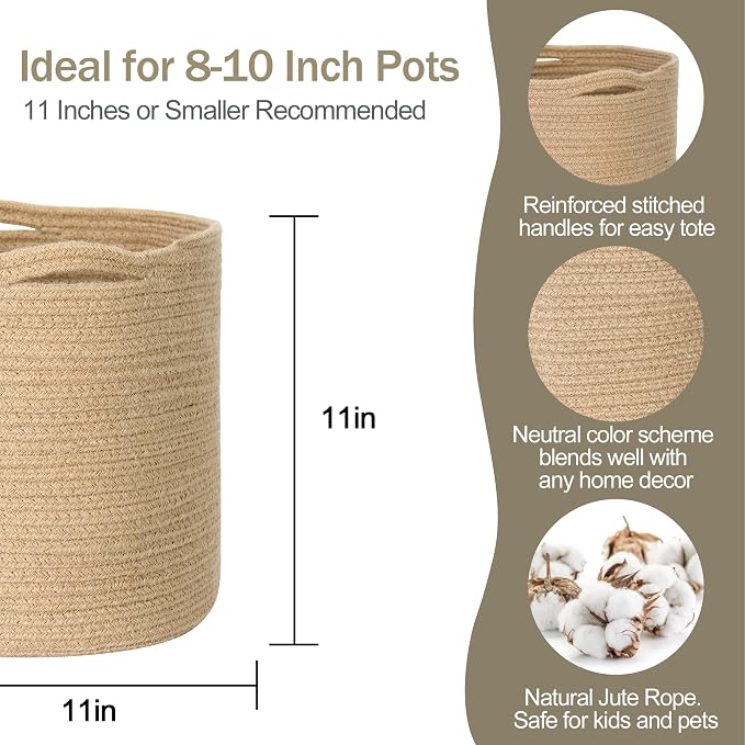 MEGASKET Woven Jute Plant Basket, Wicker Basket Planter - Image 2