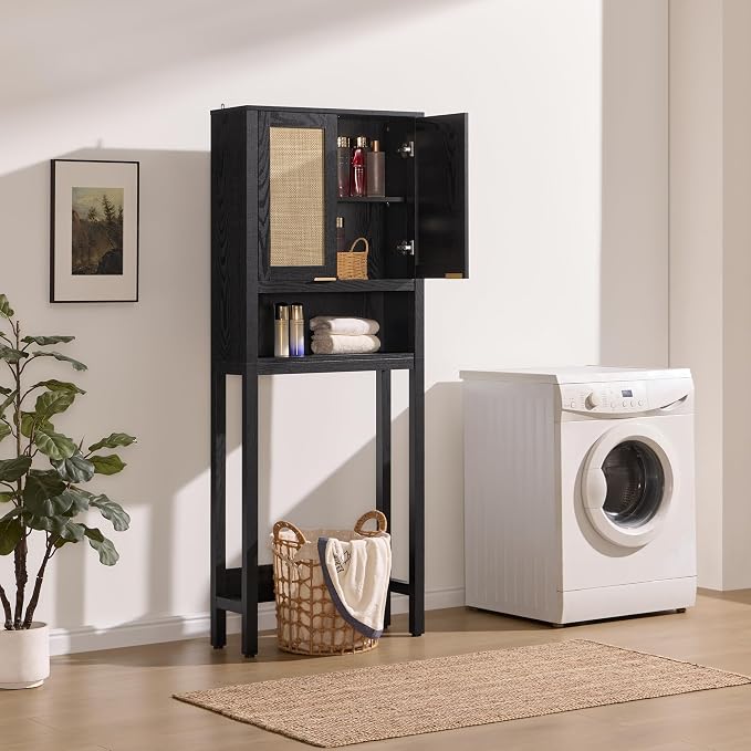 SICOTAS Over the Toilet Storage Cabinet, Rattan Door Bathroom Organizer | - Image 5