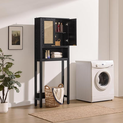 SICOTAS Over the Toilet Storage Cabinet, Rattan Door Bathroom Organizer | - Image 5