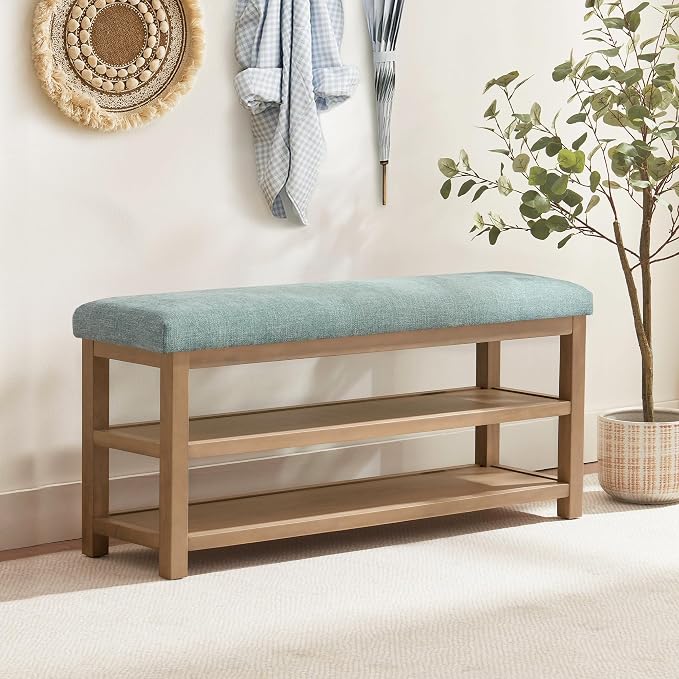 Zihanhome Shoe Rack Bench with Cushion, 2 Tier Solid Wood Storage Bench - Image 3